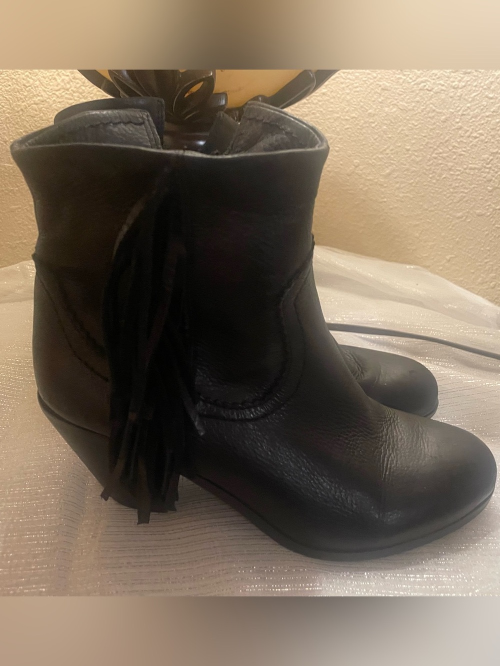 Sam Edelman Black Leather Fringe Ankle Boots